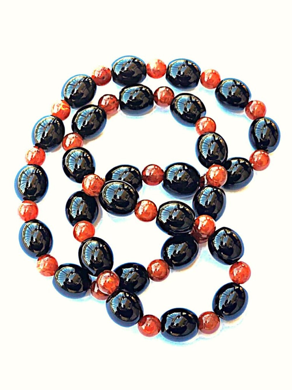 Vintage Bakelite black & marbled caramel bead necklace